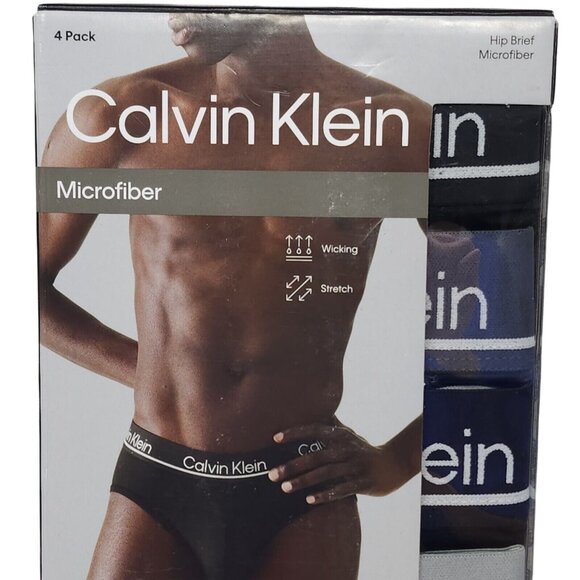 Calvin Klein Hip Brief 4 Pack Size XL Microfiber Stretch Wicking Gray Blue Black - Picture 2 of 9